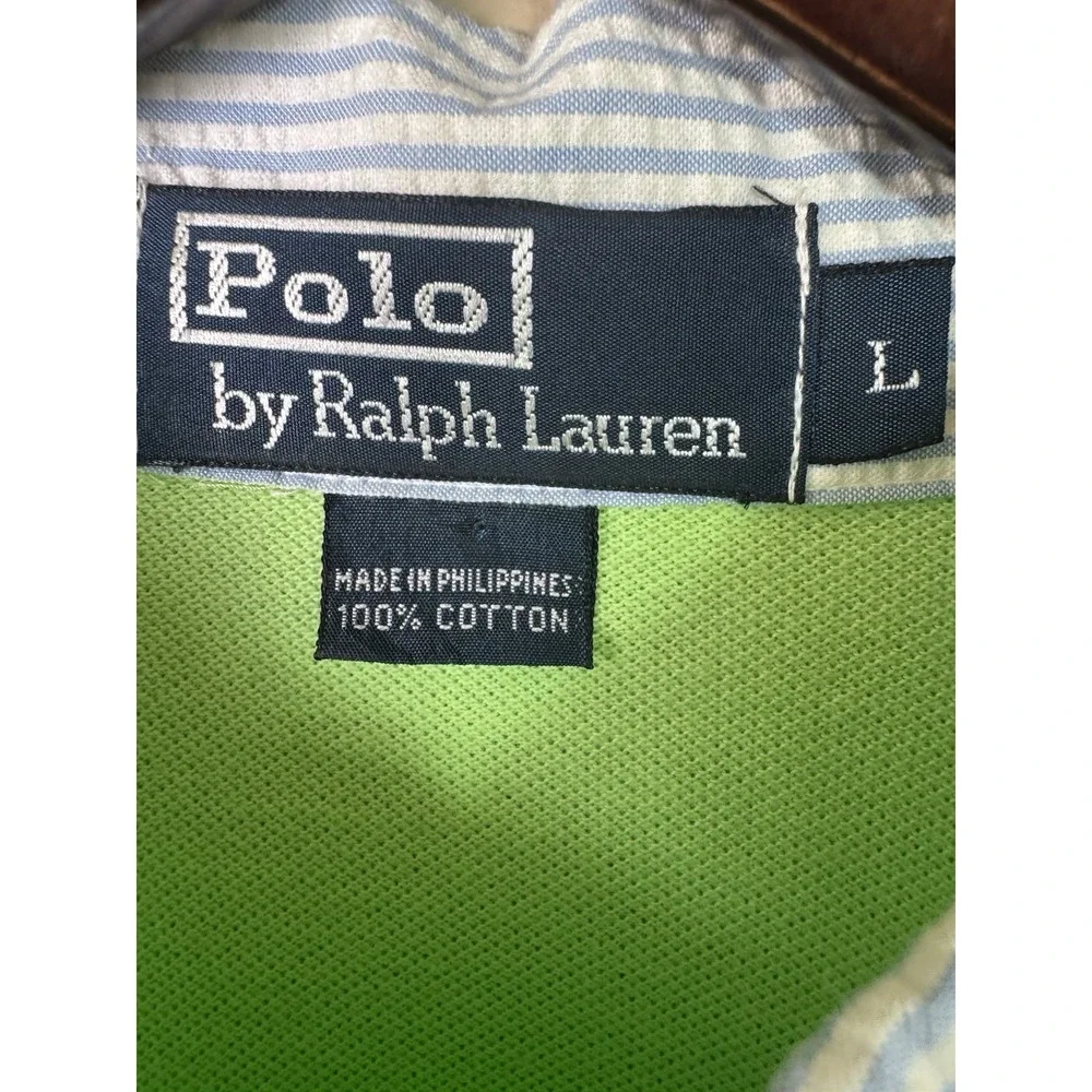 Y2K Ralph Lauren Shirt Mens L Neon Green Cotton Polo Seersucker Collar